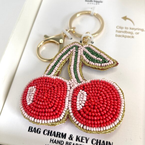 Beaded Cherries Bag Charm with Keyring *NEW IN BOX* - Picture 2 of 5
